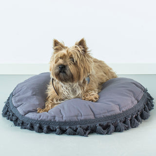 MINICAMP Dog Cushion, Boho Cat Bed with Tassels in Grey – Sizes 26" & 32"