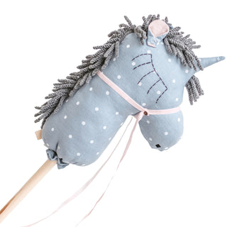 MINICAMP Unicorn Hobby Horse Stick Toy – Handmade Linen Ride-On Toy in Light Blue with Dots