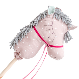 MINICAMP Unicorn Hobby Horse Stick Toy – Handmade Linen Ride-On Toy in Pink with Dots