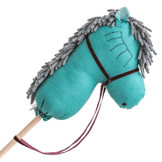 MINICAMP Unicorn Hobby Horse Stick Toy – Handmade Linen Ride-On Toy in Teal with Grey Hair