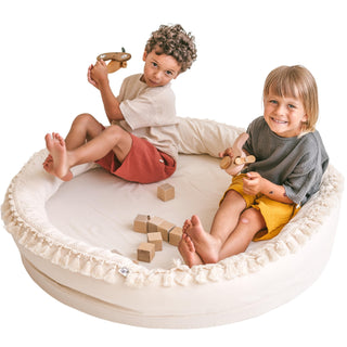 MINICAMP Large Round Nest Play Mat & Kids Lounger in Ecru