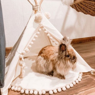 MINICAMP Rabbit Teepee, Bunny Bed in Ecru with Pompoms