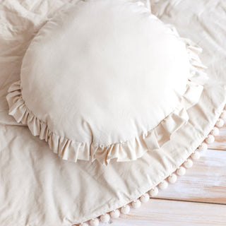 MINICAMP Round Throw Pillow with Ruffles – Soft Cotton Cushion