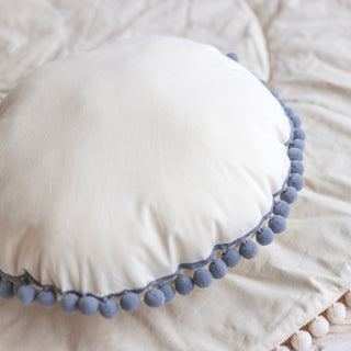 MINICAMP Round Decorative Cushion with Grey Pompoms for Kids’ Rooms & Living Spaces