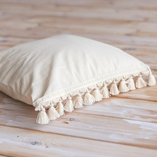 MINICAMP Decorative Cushion with Tassel Decor in Ecru