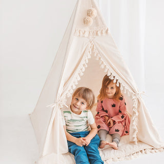 Square Teepee Tent for Kids with Tassel Decor