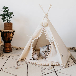 Cat Teepee Cotton Tent in Beige