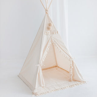 Square Teepee Tent for Kids with Tassel Decor