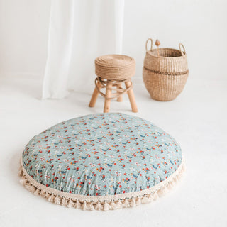 Large Floor Pillow in Mint with Tassels