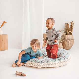 Large Floor Pillow in Mint with Tassels