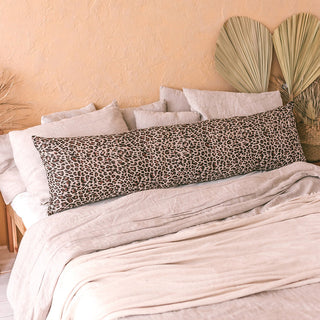 Leopard Lumbar Pillow - Linen Long Body Pillow with Pillowcase