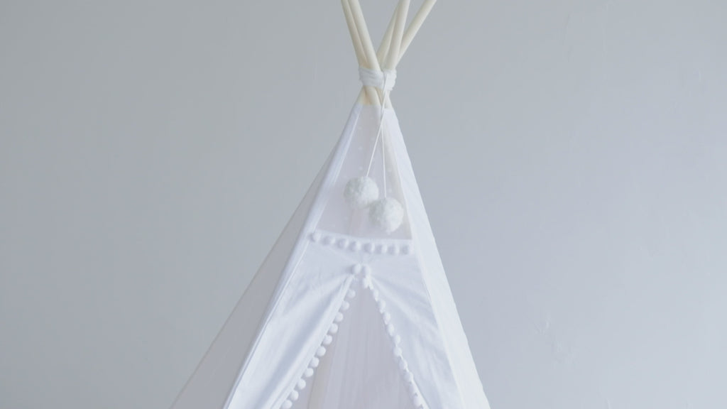 MINICAMP Snow White Kids Teepee Tent with Pom Pom Decoration