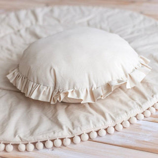 Beige Cushion with Ruffled Trim – Elegant Boho Decor for Kids' Rooms & Living Spaces